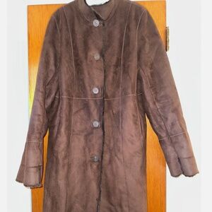 Calvin Klein faux suede with faux fur lining chocolate brown coat women’s size M